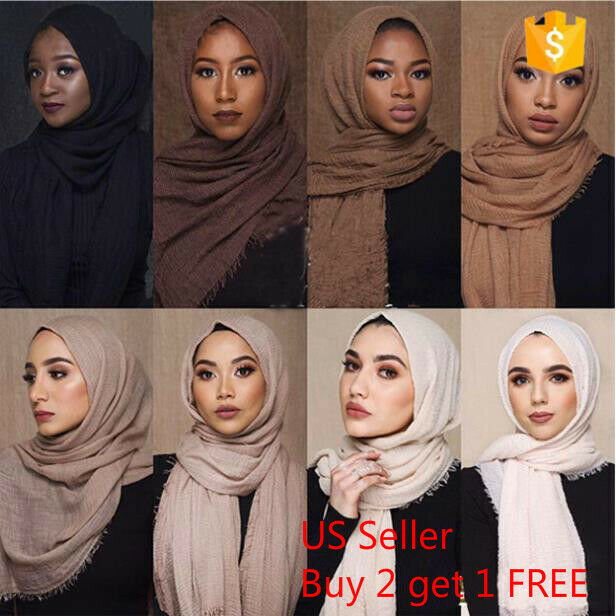 6x3 Ft Cotton Women Viscose Maxi Crinkle Cloud Hijab Scarf Shawl Islam Muslim