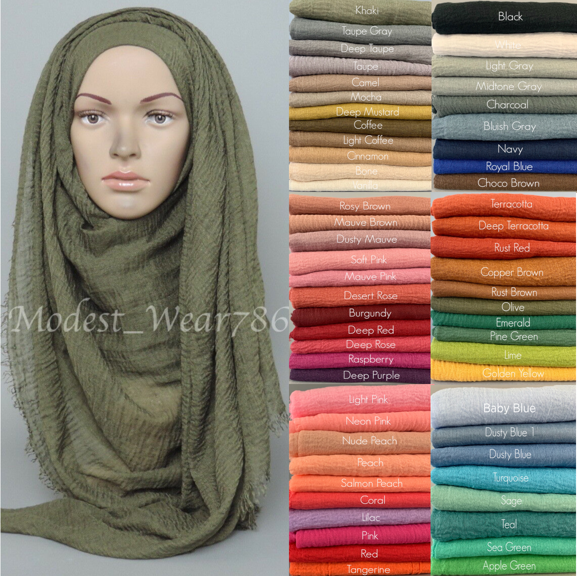 Premium Cotton Viscose Maxi Crinkle Hijab Scarf Shawl Islam Muslim 180x100cm